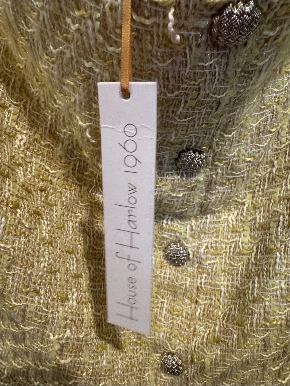 House of Harlow 1960 Pale Yellow Tweed Button-Front Mini Skirt - Picture 3 of 8
